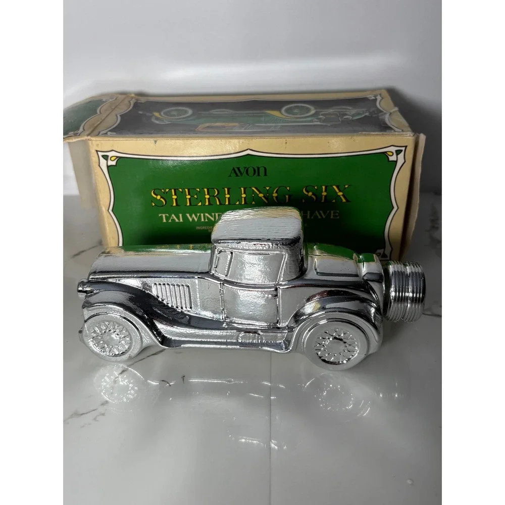 Vintage 1978 Avon Sterling Six Tai Winds After Shave Silver Car Decanter 7oz Box